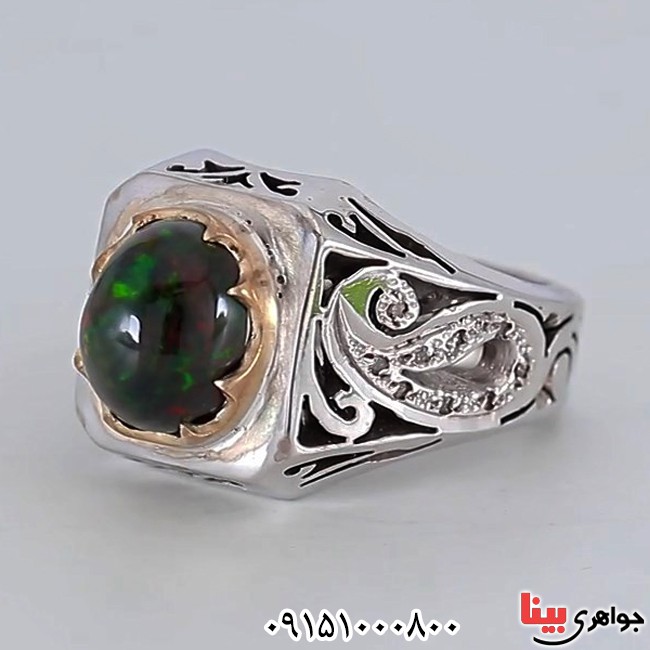 انگشتر اوپال و الماس فاخر و خاص مردانه _کد:26148