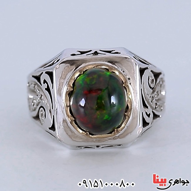 انگشتر اوپال و الماس فاخر و خاص مردانه _کد:26148