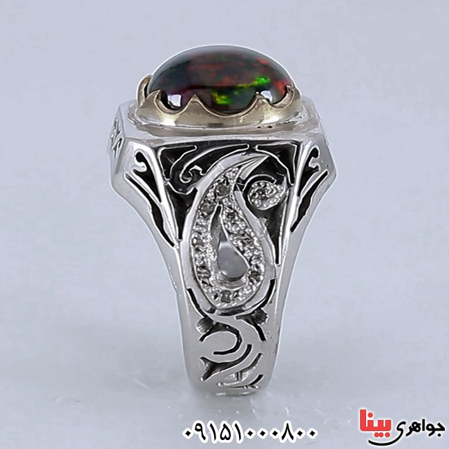 انگشتر اوپال و الماس فاخر و خاص مردانه _کد:26148