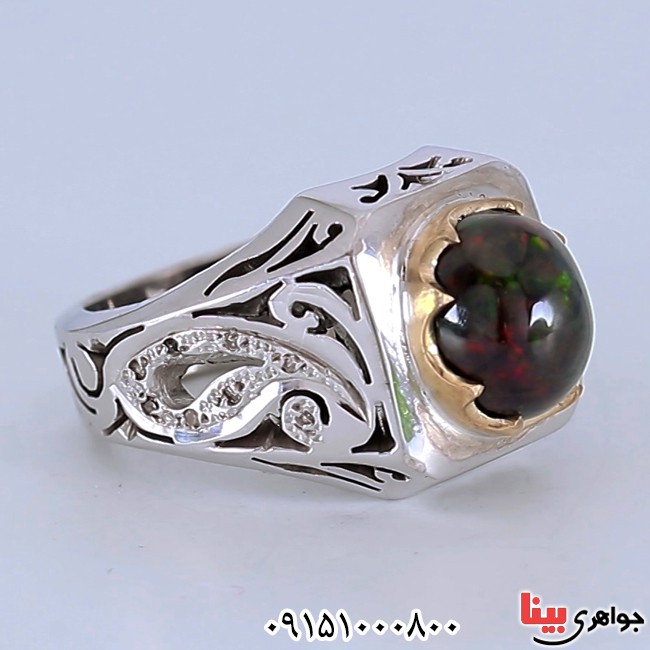 انگشتر اوپال و الماس فاخر و خاص مردانه _کد:26148