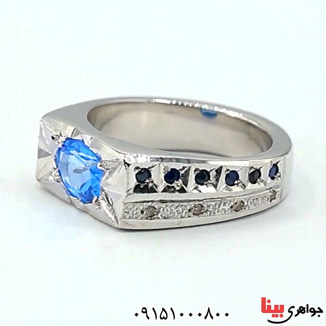 انگشتر توپاز آبی خاص و فاخر مردانه _کد:26149