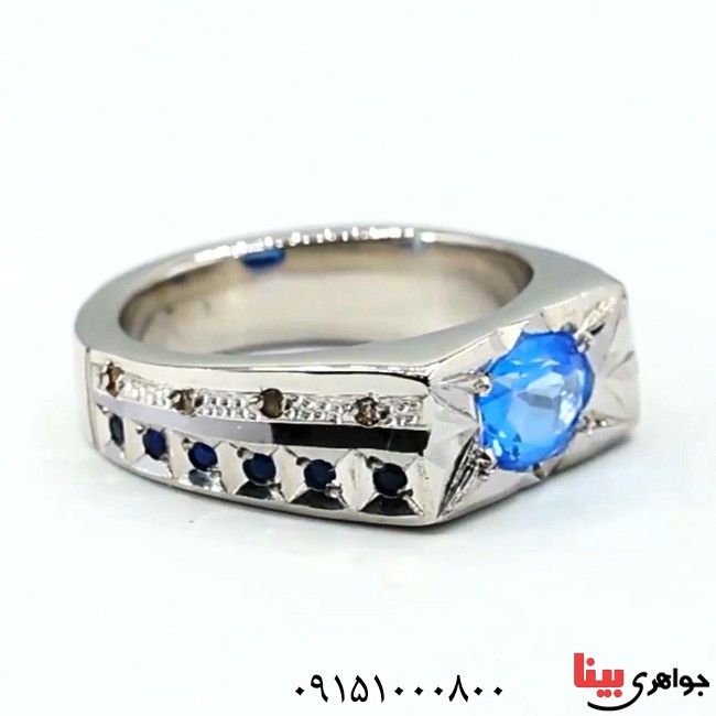 انگشتر توپاز آبی خاص و فاخر مردانه _کد:26149