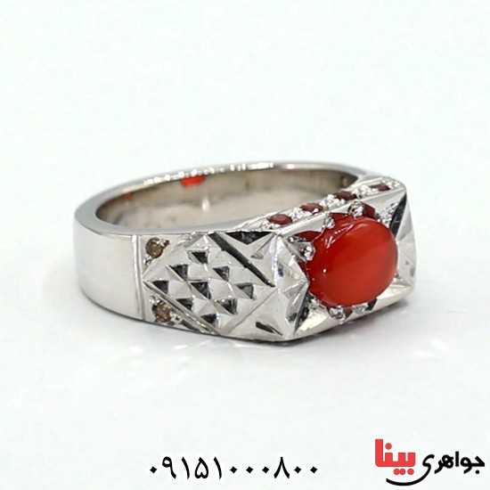 انگشتر عقیق یمنی خاص و فاخر دور الماس مردانه _کد:26175