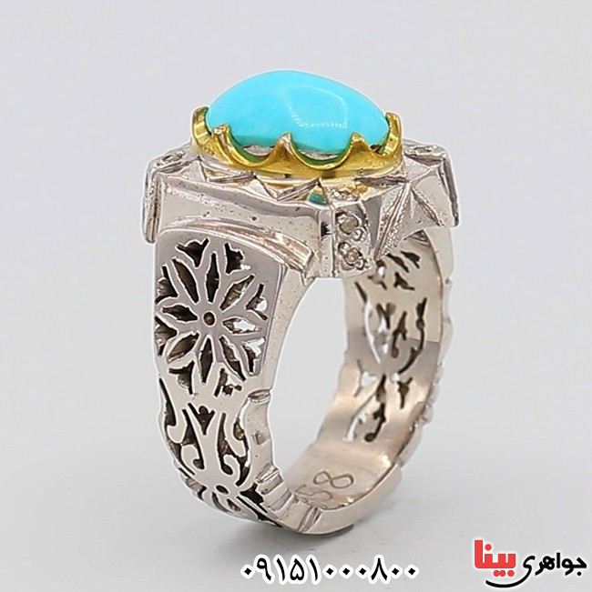 انگشتر فیروزه نیشابوری فاخر و دست ساز مردانه _کد:26184