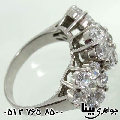 انگشتر نقره زنانه سه گل 9 نگین