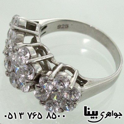 انگشتر نقره زنانه سه گل 9 نگین