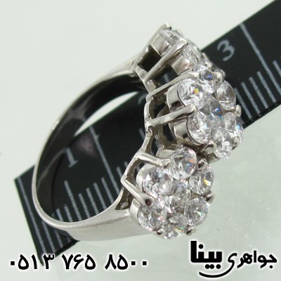 انگشتر نقره زنانه سه گل 9 نگین