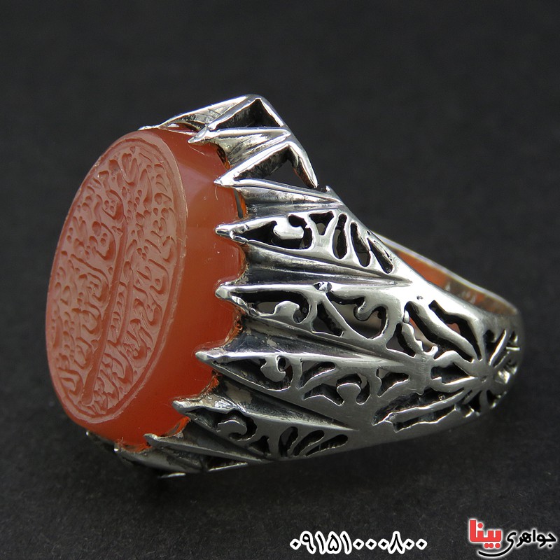 انگشتر عقیق یمنی خطی با حکاکی و من یتق الله _کد:26407 انگشتر عقیق یمنی خطی با حکاکی و من یتق الله _کد:26407
