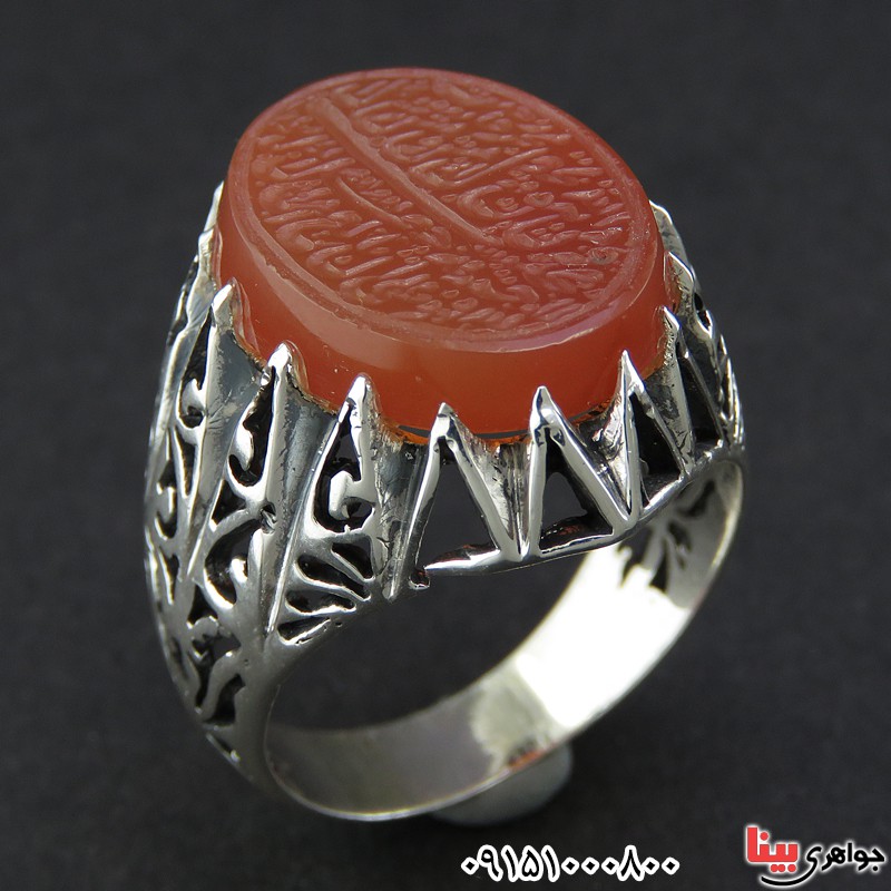 انگشتر عقیق یمنی خطی با حکاکی و من یتق الله _کد:26407 انگشتر عقیق یمنی خطی با حکاکی و من یتق الله _کد:26407