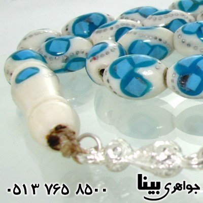 تسبیح استخوان و صدف نقره کوب درشت