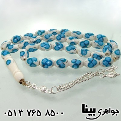 تسبیح استخوان و صدف نقره کوب درشت