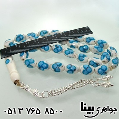 تسبیح استخوان و صدف نقره کوب درشت