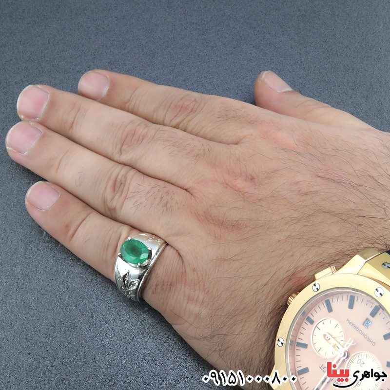 انگشتر زمرد و الماس دست ساز فاخر مردانه _کد:26447