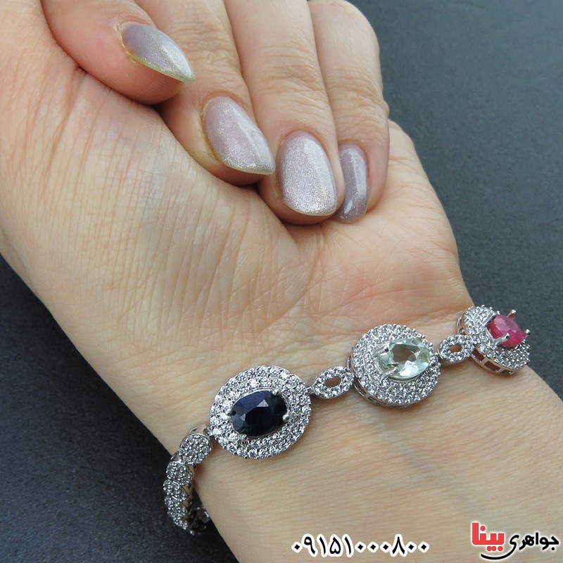 دستبند چند جواهر خاص خوشرنگ زنانه _کد:26455