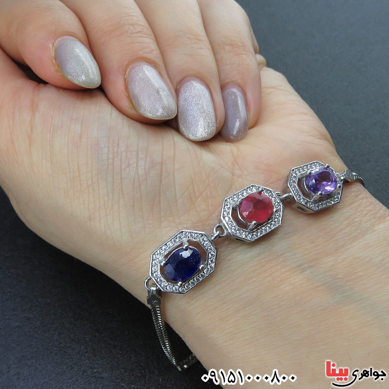 دستبند چند جواهر خوشرنگ خاص بسیار زنانه _کد:26456