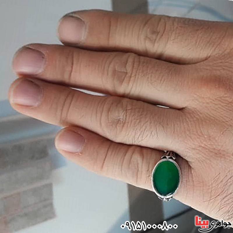 انگشتر عقیق سبز زیبا و خوشرنگ مردانه _کد:26569