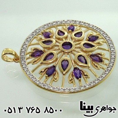 گردنبند آمتیست درشت با الماس کوچک