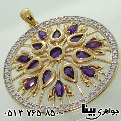 گردنبند آمتیست درشت با الماس کوچک