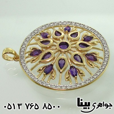 گردنبند آمتیست درشت با الماس کوچک