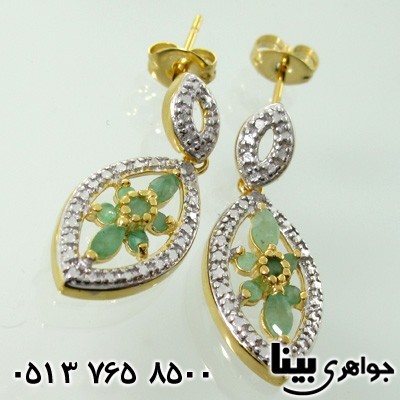 گوشواره زمرد با یک جفت الماس کوچک