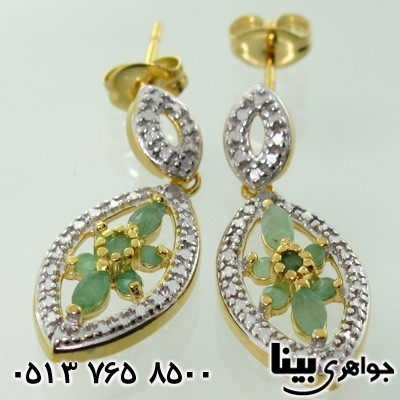 گوشواره زمرد با یک جفت الماس کوچک