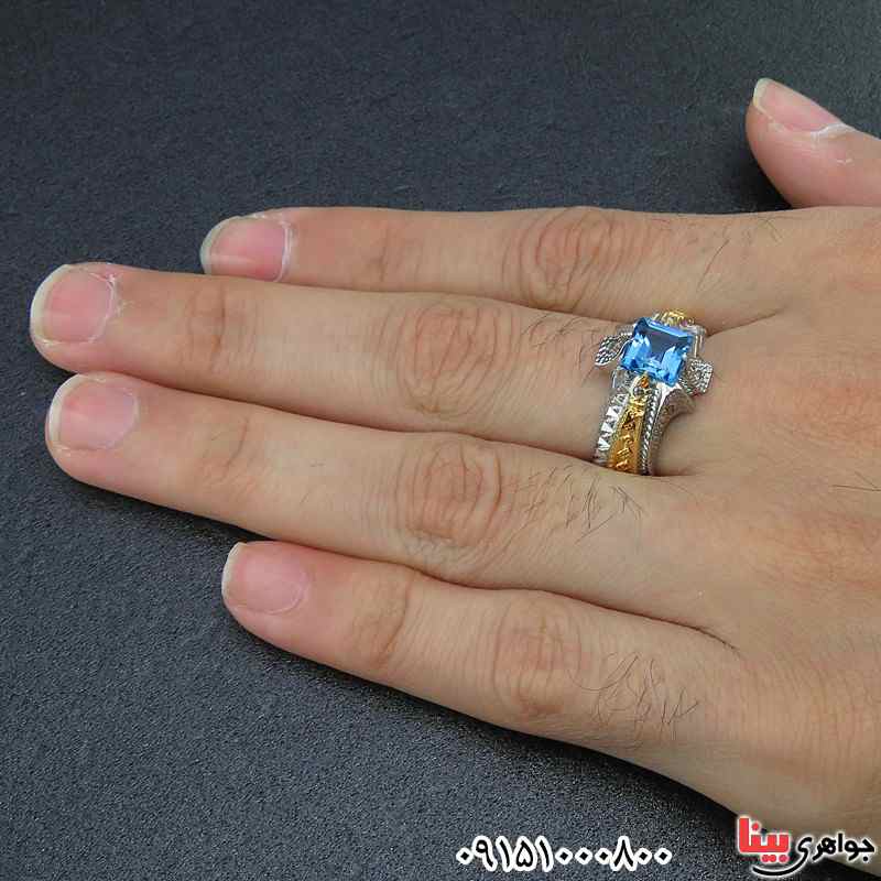انگشتر توپاز آبی مردانه خوشرنگ و فاخر _کد:26668