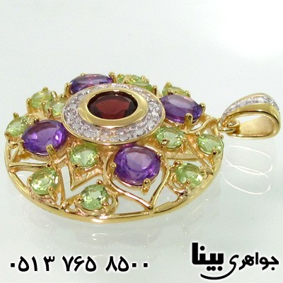 گردنبند چند جواهر درشت گارنت، آمتیست و زبرجد