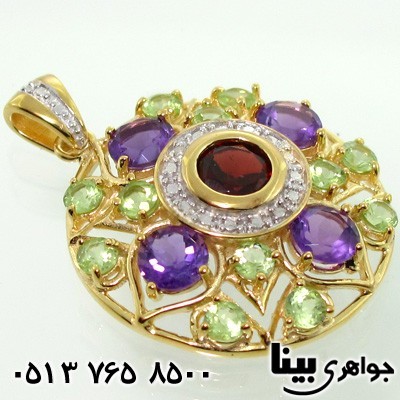 گردنبند چند جواهر درشت گارنت، آمتیست و زبرجد