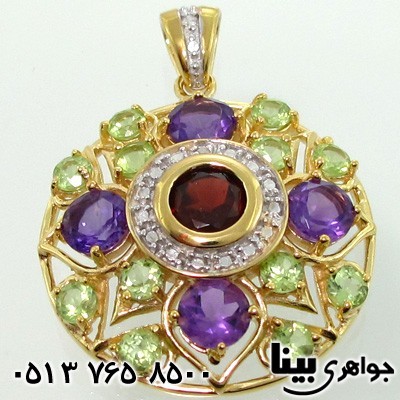گردنبند چند جواهر درشت گارنت، آمتیست و زبرجد