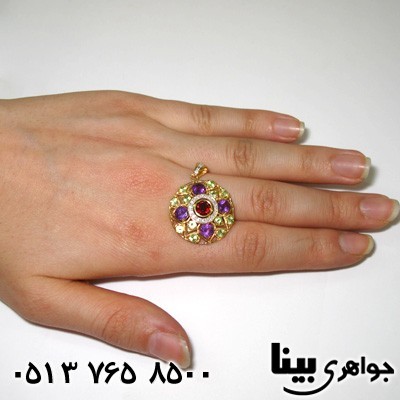 گردنبند چند جواهر درشت گارنت، آمتیست و زبرجد