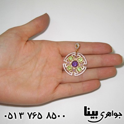 گردنبند چند جواهر درشت آمتیست، زبرجد و الماس