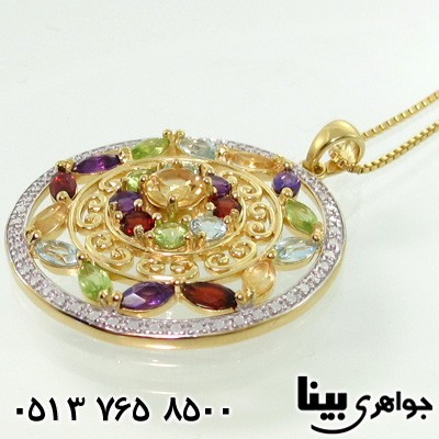 گردنبند چند جواهر درشت آمتیست، زبرجد،سیترین، آکوآمارین، گارنت و الماس