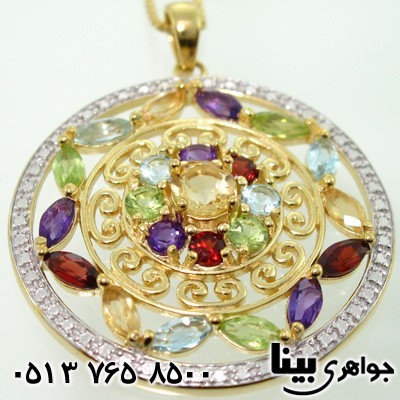 گردنبند چند جواهر درشت آمتیست، زبرجد،سیترین، آکوآمارین، گارنت و الماس