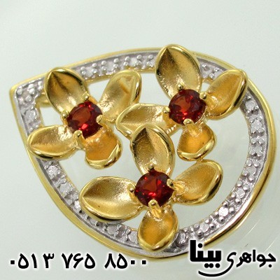 گردنبند یاقوت گارنت گل با الماس کوچک