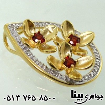 گردنبند یاقوت گارنت گل با الماس کوچک