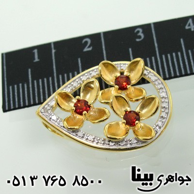 گردنبند یاقوت گارنت گل با الماس کوچک