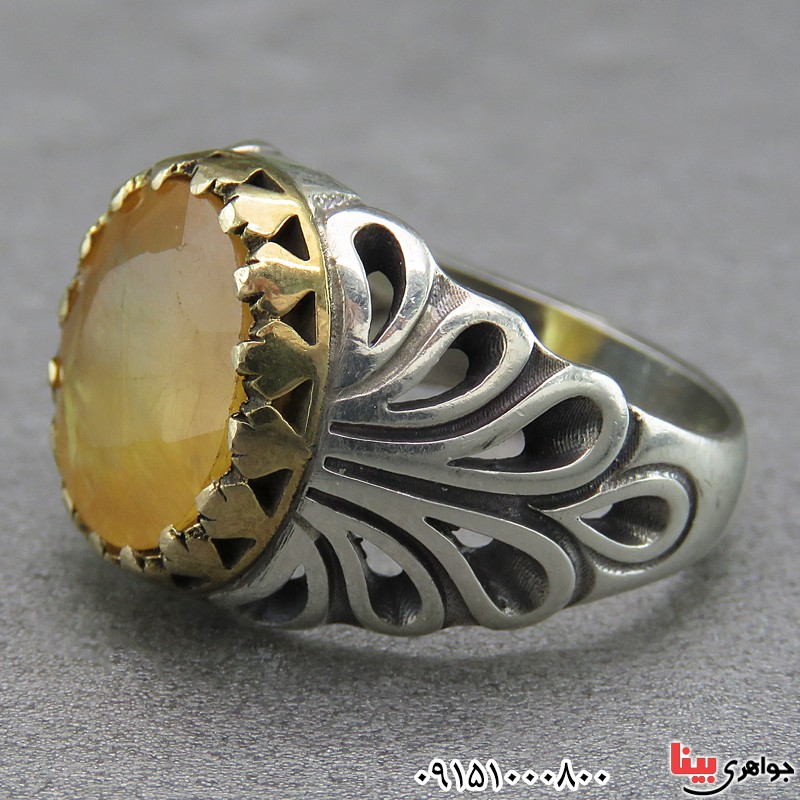 انگشتر یاقوت زرد آفریقایی خوشرنگ تاج برنجی _کد:26797