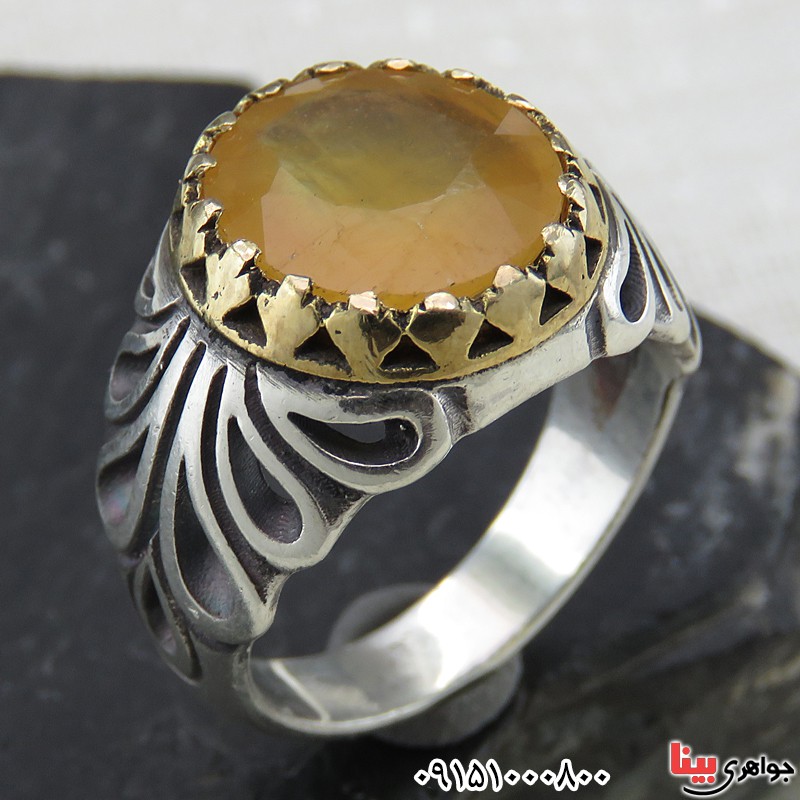 انگشتر یاقوت زرد آفریقایی خوشرنگ تاج برنجی _کد:26797