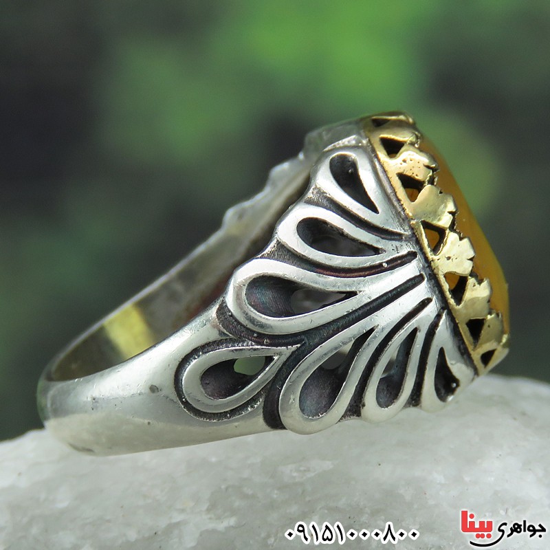 انگشتر یاقوت زرد آفریقایی خوشرنگ تاج برنجی _کد:26797