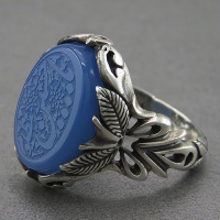 انگشتر عقیق آبی زیبا و خاص با حکاکی یا حسین مظلوم 