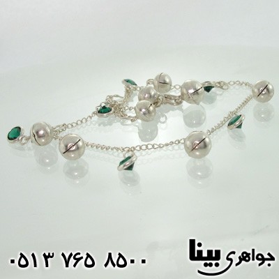 زنجیر نقره پابند هندی با نگین طرح زمرد