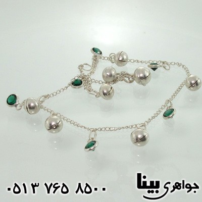 زنجیر نقره پابند هندی با نگین طرح زمرد