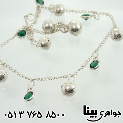 زنجیر نقره پابند هندی با نگین طرح زمرد