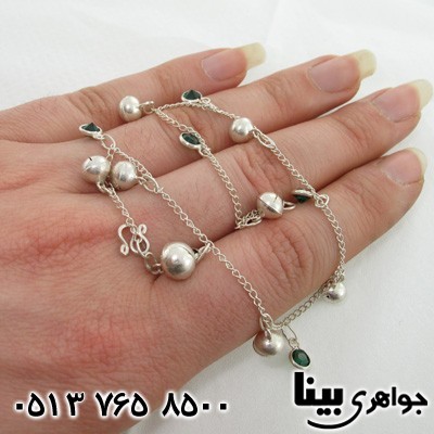زنجیر نقره پابند هندی با نگین طرح زمرد