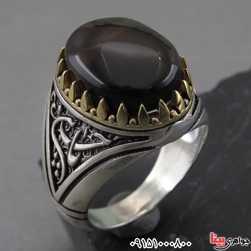 انگشتر عقیق یمنی جزع مردانه خاص و زیبا _کد:27199