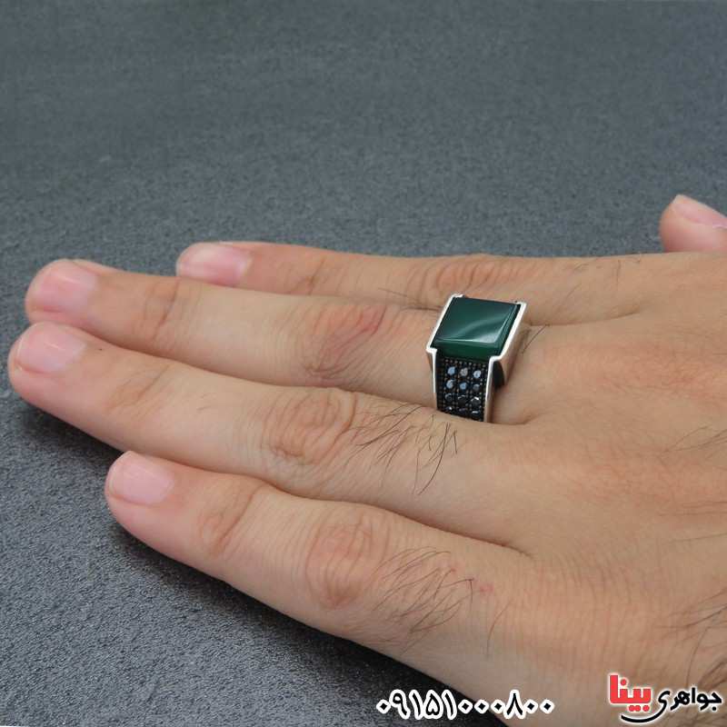 انگشتر عقیق سبز مردانه خاص و شیک میکروستینگ _کد:27298