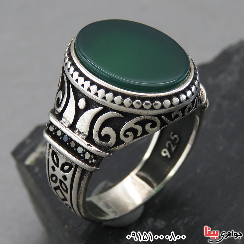 انگشتر عقیق سبز مردانه خاص و خوشرنگ میکروستینگ _کد:27299