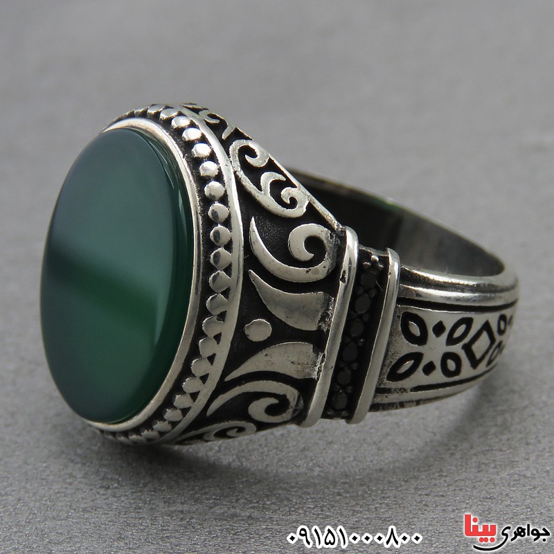 انگشتر عقیق سبز مردانه خاص و خوشرنگ میکروستینگ _کد:27299