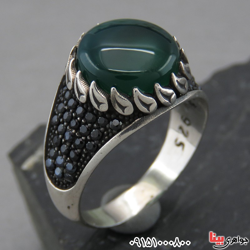 انگشتر عقیق سبز میکروستینگ مردانه زیبا و خاص _کد:27300