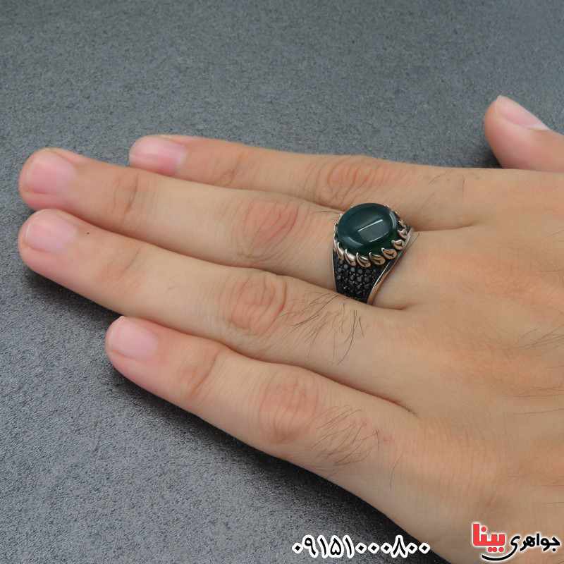 انگشتر عقیق سبز میکروستینگ مردانه زیبا و خاص _کد:27300